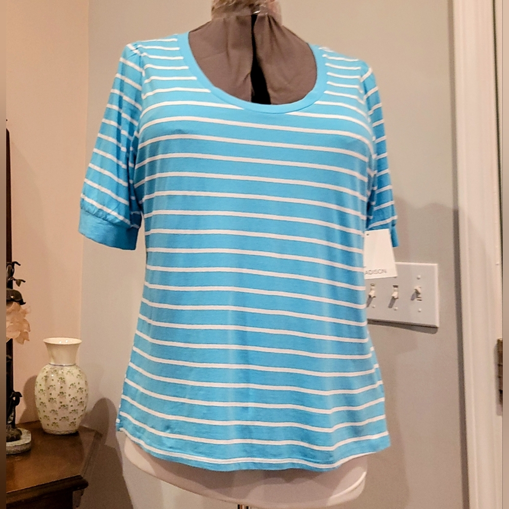 NWT XXL or XXXL Blue White Striped Casual Top